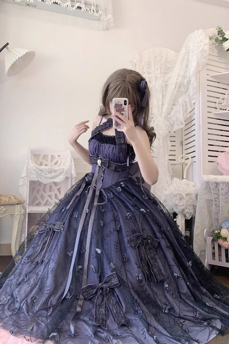 Lolita Jumper Skirt - Starry Night Solo, Purple, Bow Detail, Lace Trim, Ruffled - additional product view 2