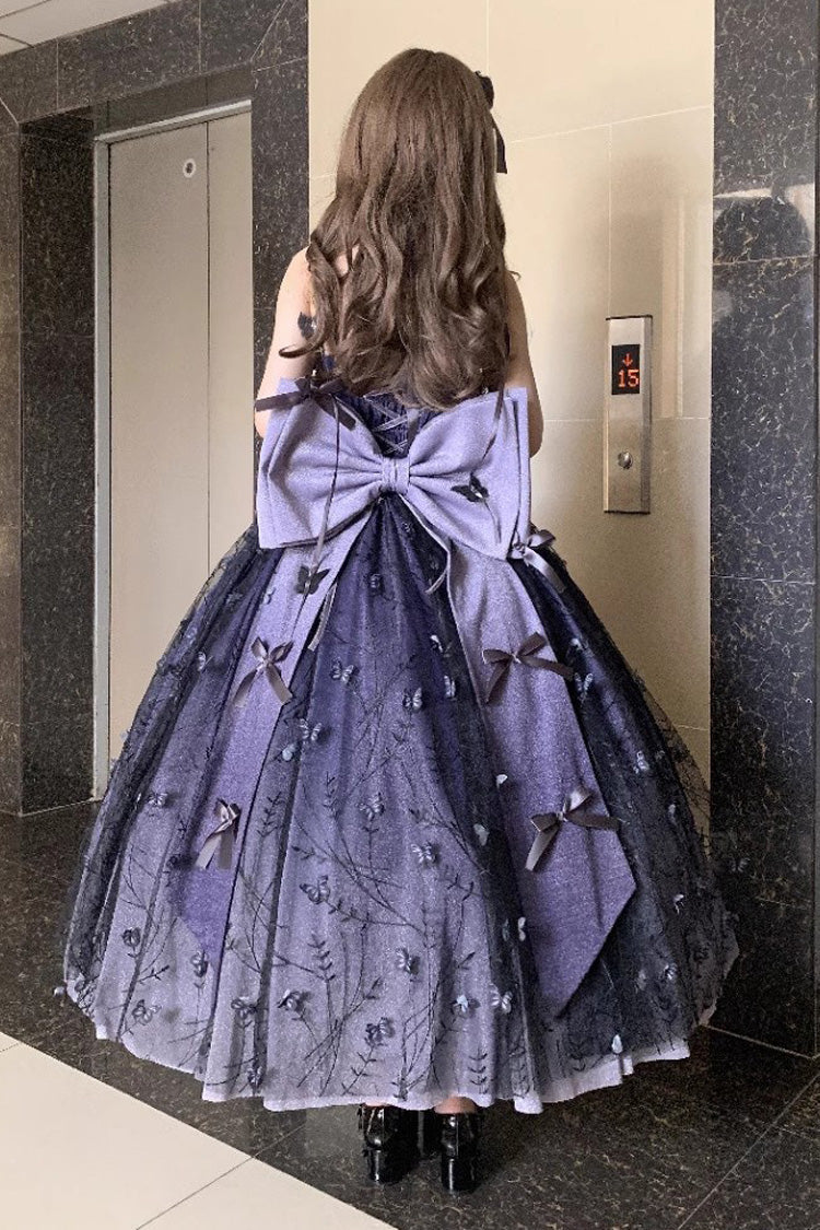 Lolita Jumper Skirt - Starry Night Solo, Purple, Bow Detail, Lace Trim, Ruffled - additional product view 3