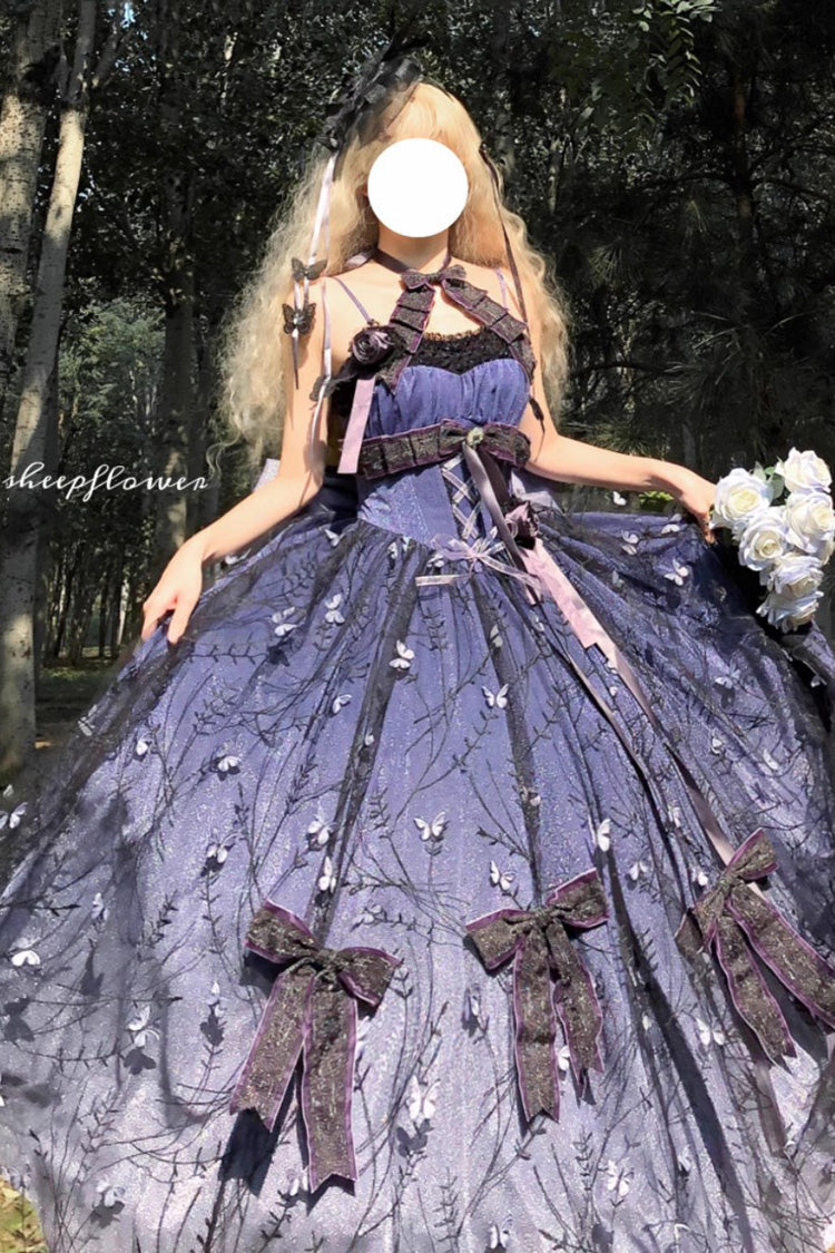 Lolita Jumper Skirt - Starry Night Solo, Purple, Bow Detail, Lace Trim, Ruffled - additional product view 4