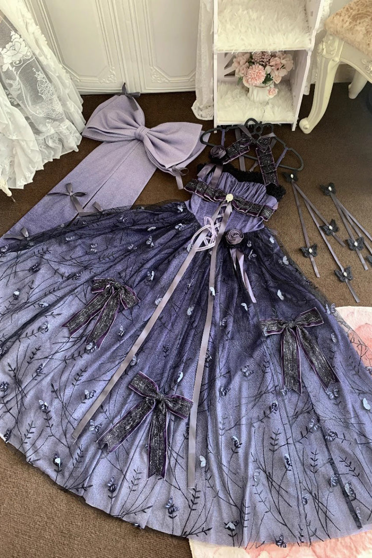 Lolita Jumper Skirt - Starry Night Solo, Purple, Bow Detail, Lace Trim, Ruffled - additional product view 5