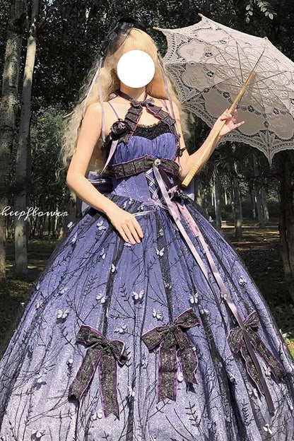 Lolita Jumper Skirt - Starry Night Solo, Purple, Sweet Style, Bow Detail, Lace Trim - additional product view 3