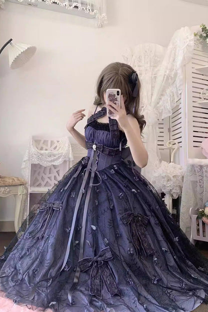 Lolita Jumper Skirt - Starry Night Solo, Purple, Sweet Style, Bow Detail, Lace Trim - additional product view 5