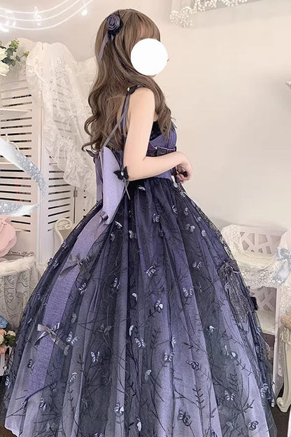 Lolita Jumper Skirt - Starry Night Solo, Purple, Sweet Style, Bow Detail, Lace Trim - additional product view 6