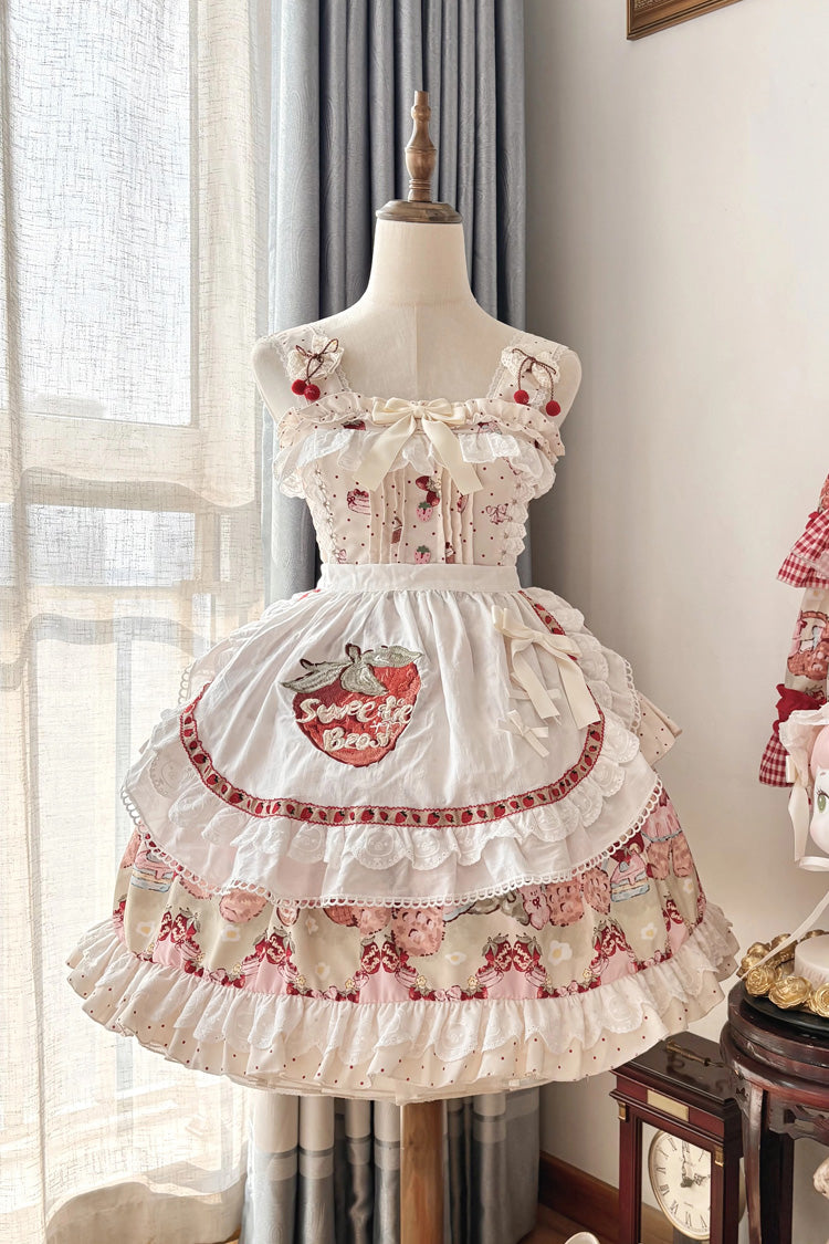 Lolita Jumper Skirt - Strawberry Bear, Ivory, Layered, Sweet Style, Bow Detail - additional product view 4