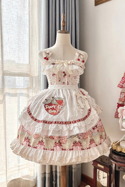 Lolita Jumper Skirt - Strawberry Bear, Ivory, Layered, Sweet Style, Bow Detail - additional product view 4