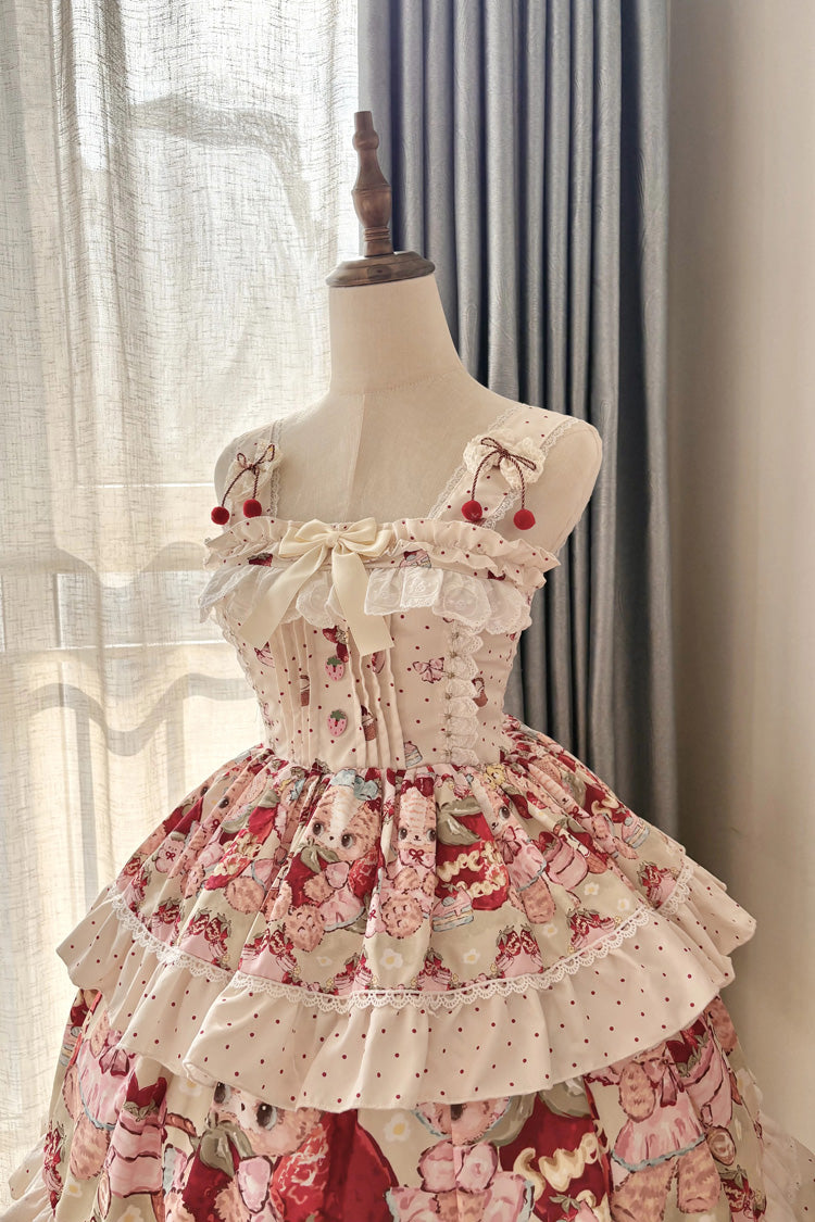Lolita Jumper Skirt - Strawberry Bear, Ivory, Layered, Sweet Style, Bow Detail - additional product view 5