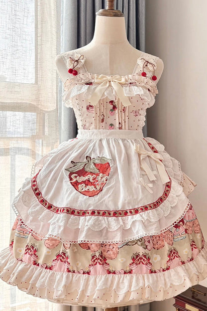 Lolita Jumper Skirt - Strawberry Bear, Ivory, Layered, Sweet Style, Bow Detail - additional product view 6