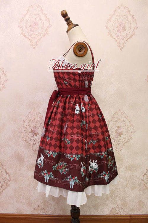 Lolita Jumper Skirt - Strawberry Bunny Print, 4 Colors, Bow Detail, Ruffled, Printed - additional product view 2