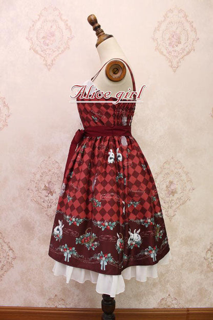 Lolita Jumper Skirt - Strawberry Bunny Print, 4 Colors, Bow Detail, Ruffled, Printed - additional product view 2