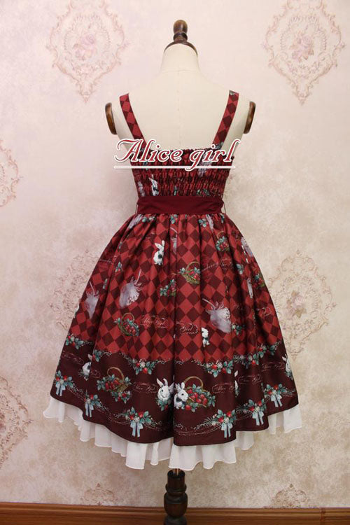 Lolita Jumper Skirt - Strawberry Bunny Print, 4 Colors, Bow Detail, Ruffled, Printed - additional product view 3