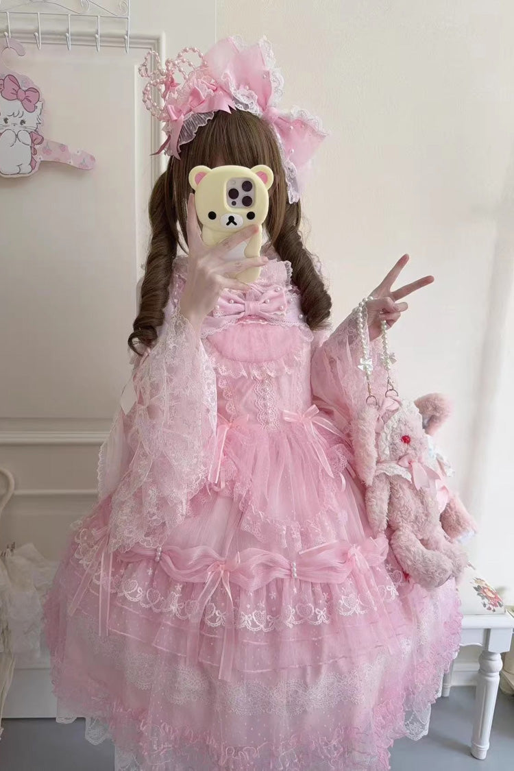 Lolita Jumper Skirt - Sugar Heart Knot, Pink, Layered, Sweet Style, Bow Detail - additional product view 2