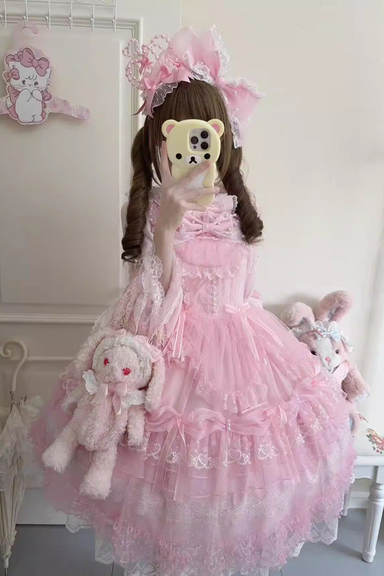 Lolita Jumper Skirt - Sugar Heart Knot, Pink, Layered, Sweet Style, Bow Detail - additional product view 3