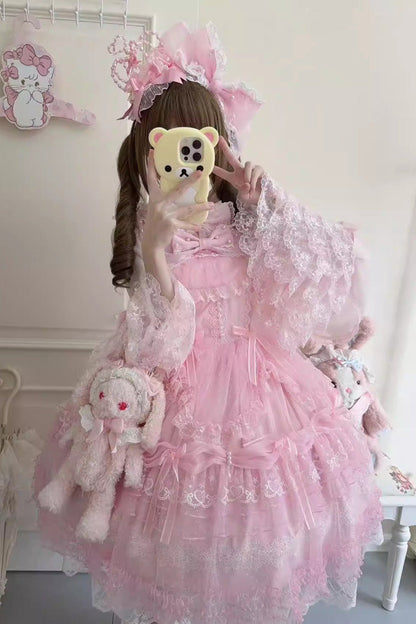 Lolita Jumper Skirt - Sugar Heart Knot, Pink, Layered, Sweet Style, Bow Detail - additional product view 4