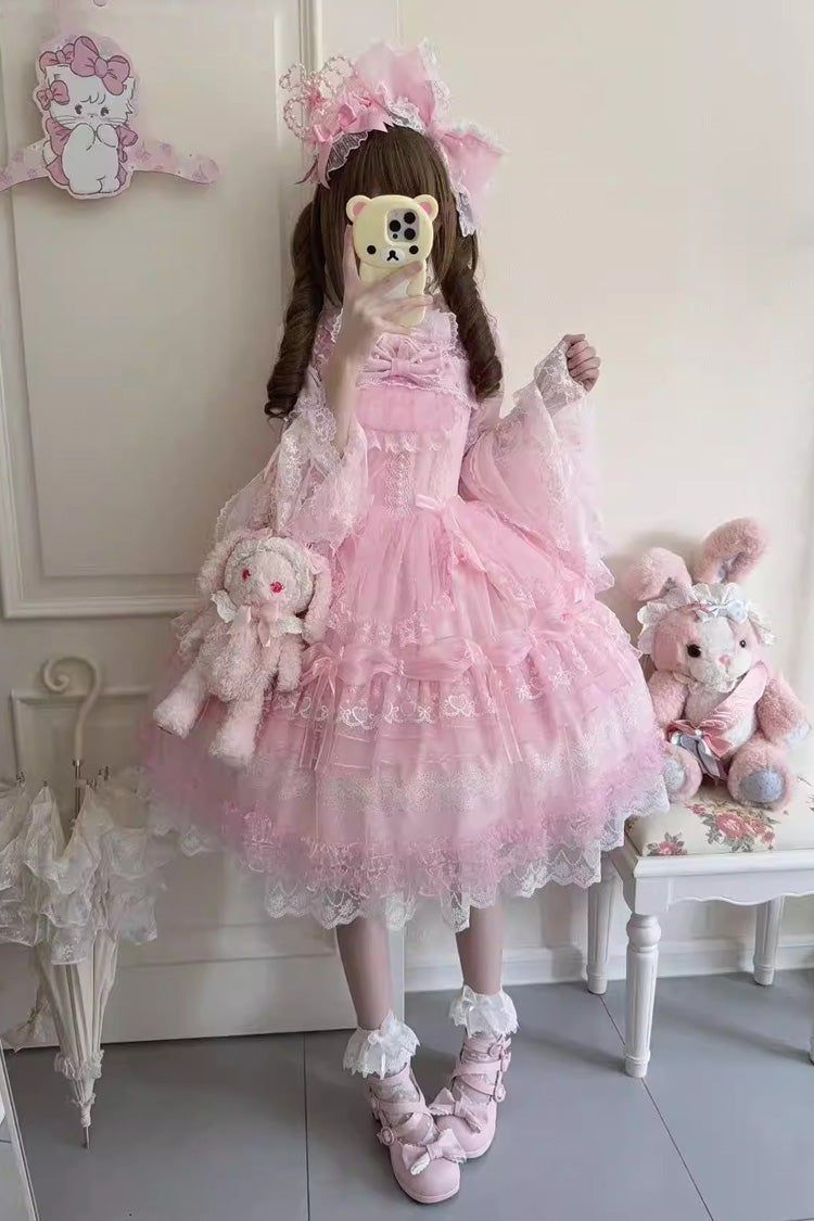 Lolita Jumper Skirt - Sugar Heart Knot, Pink, Layered, Sweet Style, Bow Detail - additional product view 5
