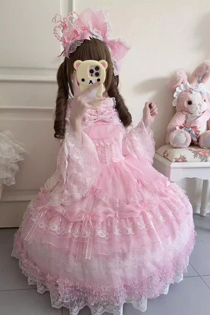 Lolita Jumper Skirt - Sugar Heart Knot, Pink, Layered, Sweet Style, Bow Detail - additional product view 6
