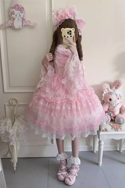 Lolita Jumper Skirt - Sugar Heart Knot, Pink, Layered, Sweet Style, Bow Detail - additional product view 7