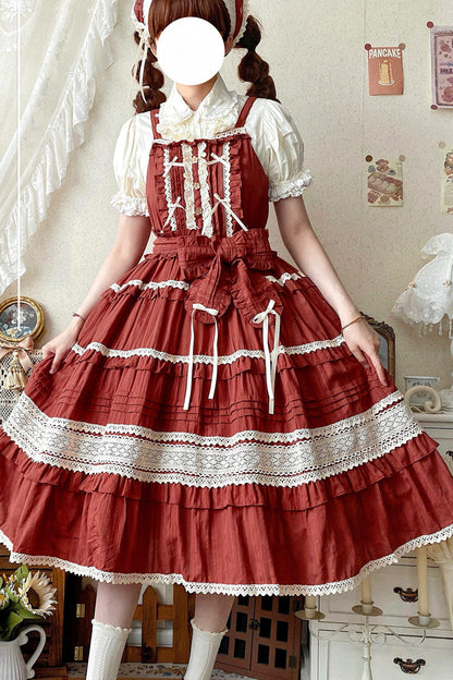 Lolita Jumper Skirt - Summer Flower Tea, 6 Colors, Sweet Style, Bow Detail, Lace Trim - additional product view 10
