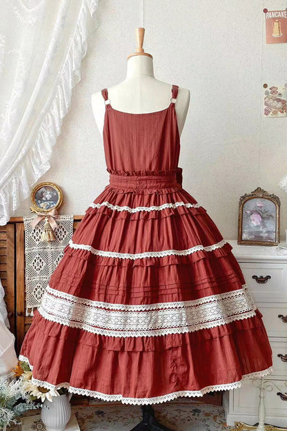 Lolita Jumper Skirt - Summer Flower Tea, 6 Colors, Sweet Style, Bow Detail, Lace Trim - additional product view 11