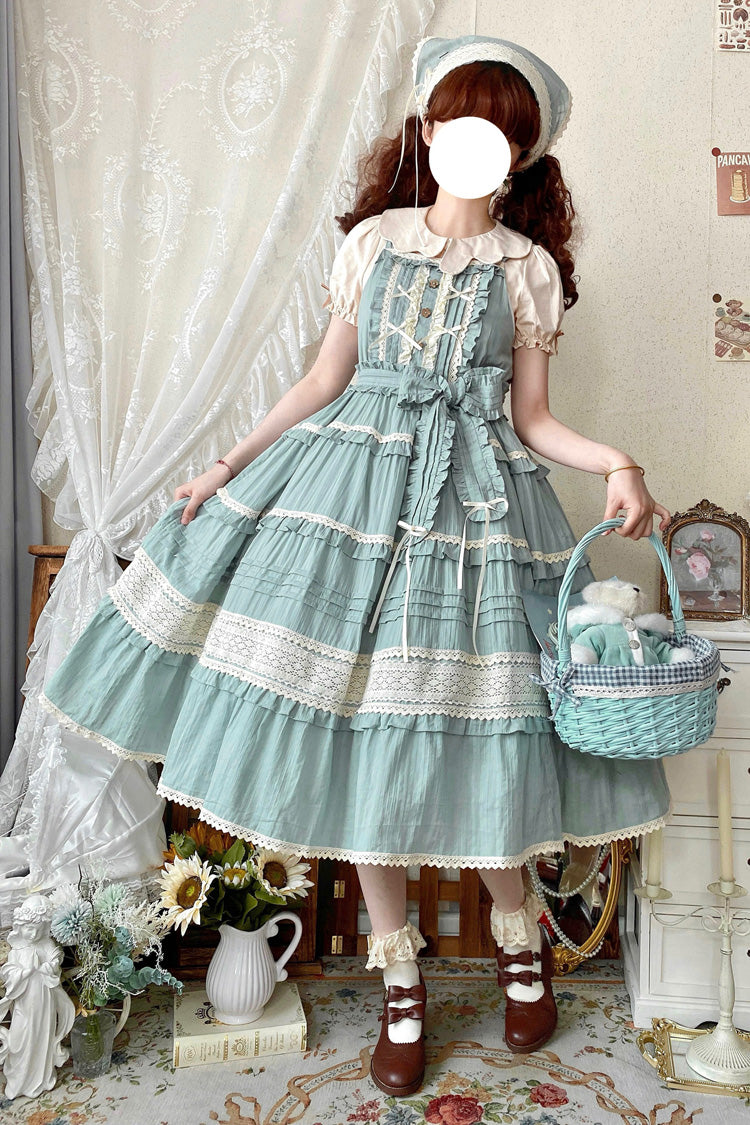Lolita Jumper Skirt - Summer Flower Tea, 6 Colors, Sweet Style, Bow Detail, Lace Trim - main product image