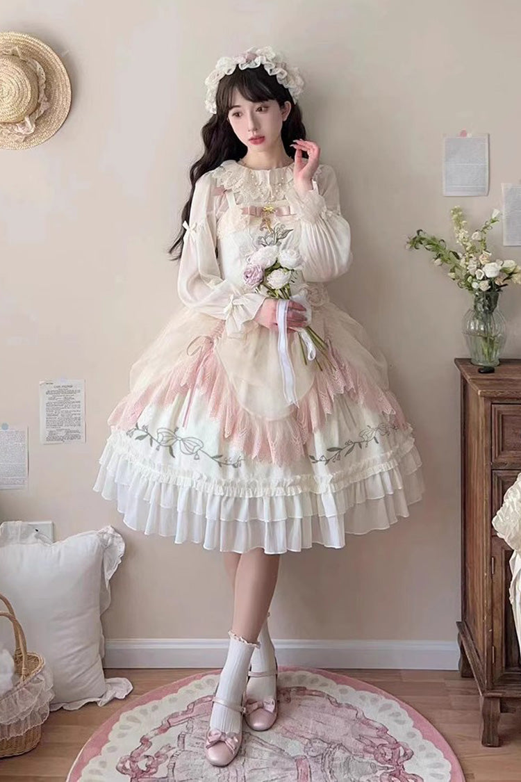 Lolita Jumper Skirt - Summer Lily Of The Valley, 2 Colors, Ruffled, Printed, Embroidered - additional product view 2