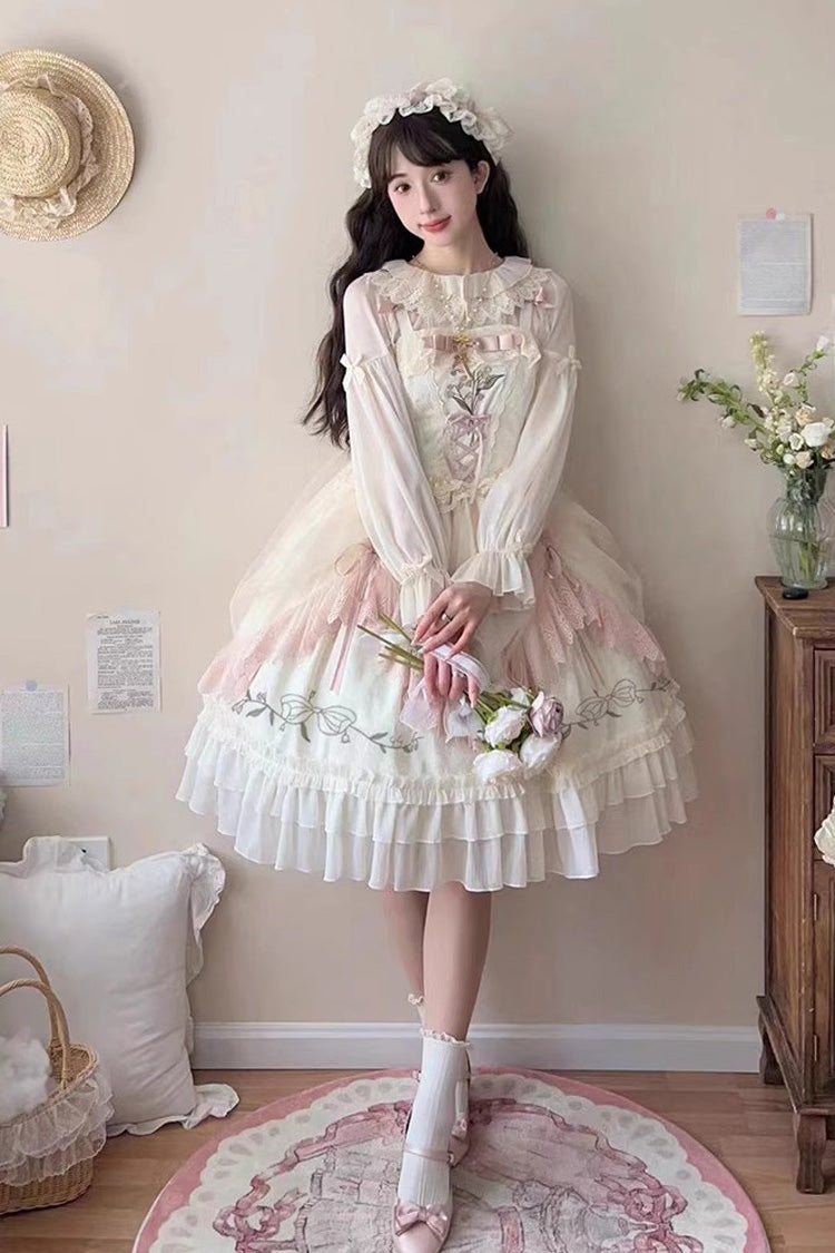 Lolita Jumper Skirt - Summer Lily Of The Valley, 2 Colors, Ruffled, Printed, Embroidered - additional product view 3