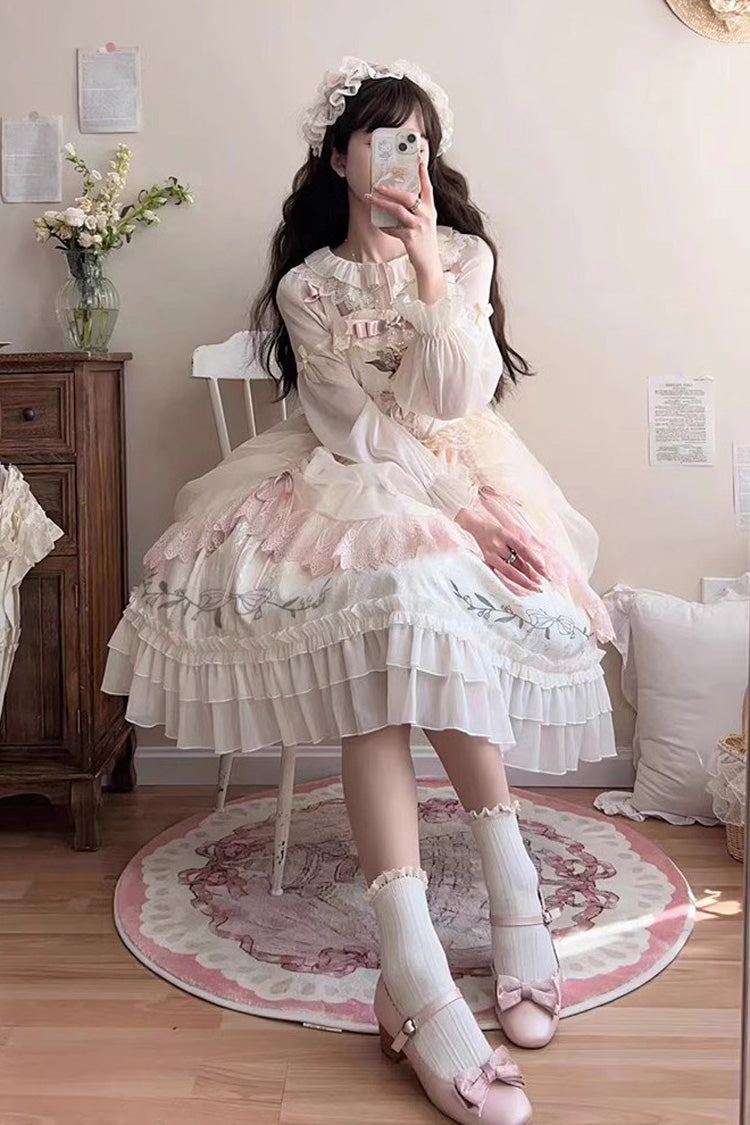 Lolita Jumper Skirt - Summer Lily Of The Valley, 2 Colors, Ruffled, Printed, Embroidered - additional product view 4