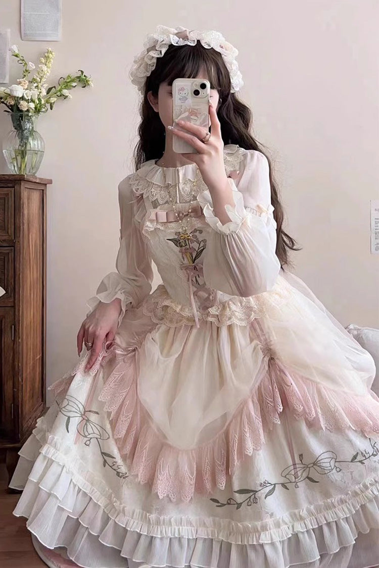 Lolita Jumper Skirt - Summer Lily Of The Valley, 2 Colors, Ruffled, Printed, Embroidered - additional product view 5