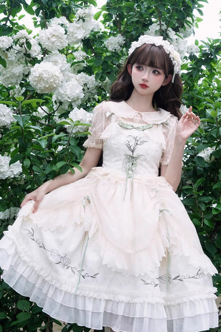 Lolita Jumper Skirt - Summer Lily Of The Valley, 2 Colors, Ruffled, Printed, Embroidered - additional product view 7