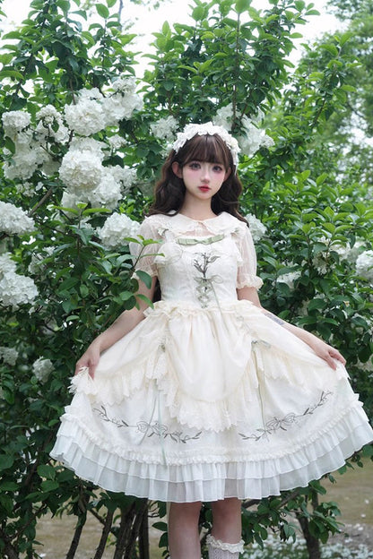 Lolita Jumper Skirt - Summer Lily Of The Valley, 2 Colors, Ruffled, Printed, Embroidered - additional product view 8