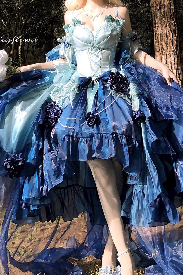 Lolita Jumper Skirt - Swan Wonderland, Blue, High-Low Hem, Ballet-Inspired Style - additional product view 4