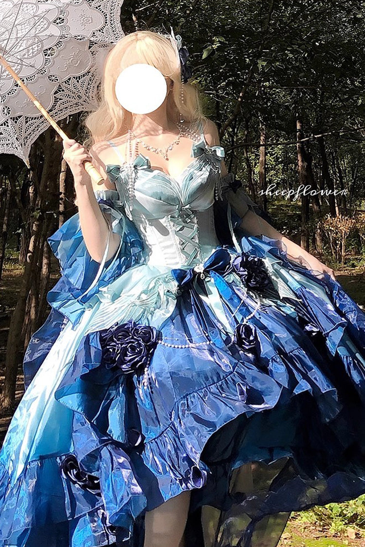 Lolita Jumper Skirt - Swan Wonderland, Blue, High-Low Hem, Ballet-Inspired Style - additional product view 5