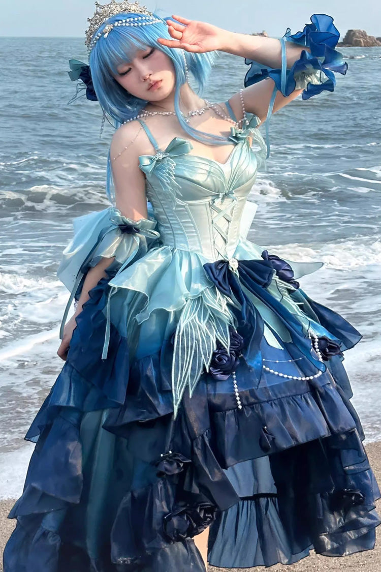 Lolita Jumper Skirt - Swan Wonderland, Blue, High-Low Hem, Ballet-Inspired Style - main product image