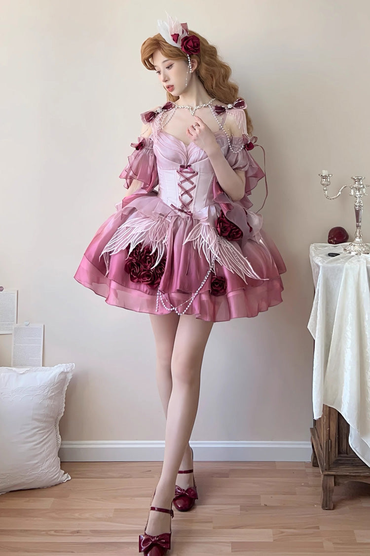 Lolita Jumper Skirt - Swan Wonderland, Red, Short Version, Short Length, Embroidered - additional product view 2