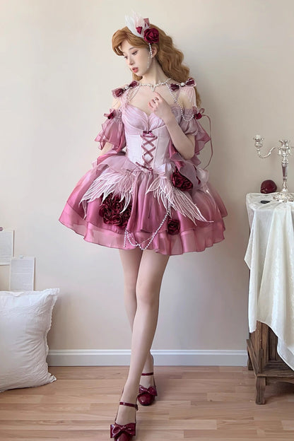 Lolita Jumper Skirt - Swan Wonderland, Red, Short Version, Short Length, Embroidered - additional product view 2