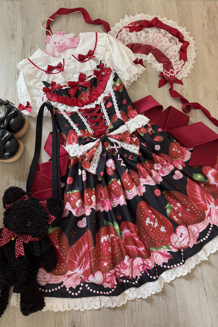 Lolita Jumper Skirt - Sweet Berry Tale, 4 Colors, Printed, Sweet Style, Bow Detail - additional product view 5