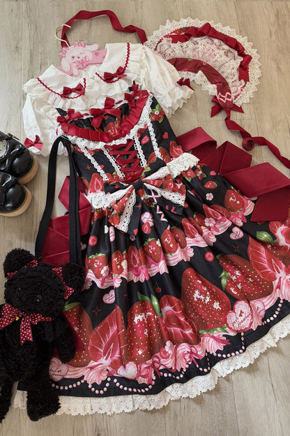 Lolita Jumper Skirt - Sweet Berry Tale, 4 Colors, Printed, Sweet Style, Bow Detail - additional product view 5