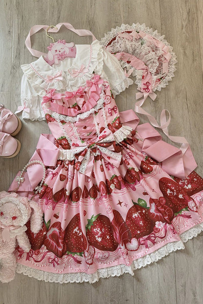 Lolita Jumper Skirt - Sweet Berry Tale, 4 Colors, Printed, Sweet Style, Bow Detail - additional product view 6