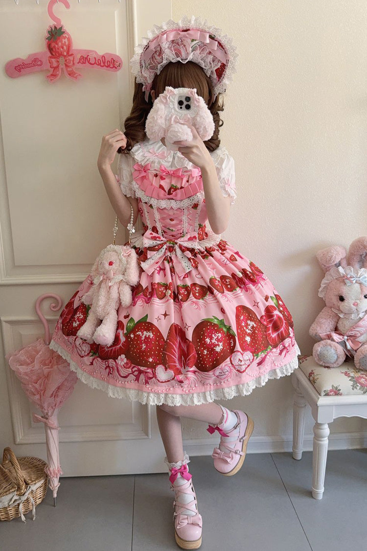Lolita Jumper Skirt - Sweet Berry Tale, 4 Colors, Printed, Sweet Style, Bow Detail - additional product view 9