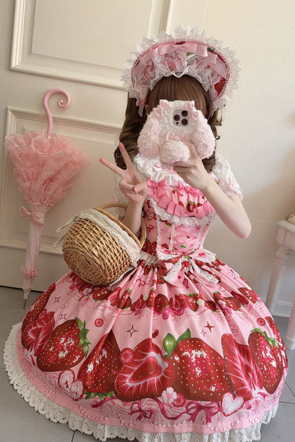Lolita Jumper Skirt - Sweet Berry Tale, 4 Colors, Printed, Sweet Style, Bow Detail - additional product view 10