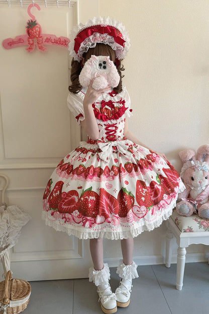Lolita Jumper Skirt - Sweet Berry Tale, 4 Colors, Printed, Sweet Style, Bow Detail - additional product view 14