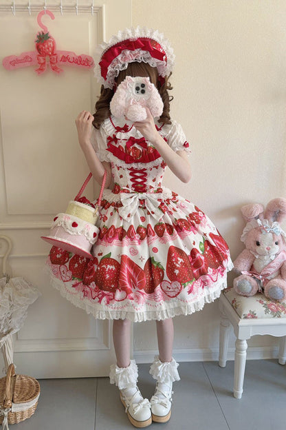Lolita Jumper Skirt - Sweet Berry Tale, 4 Colors, Printed, Sweet Style, Bow Detail - additional product view 16