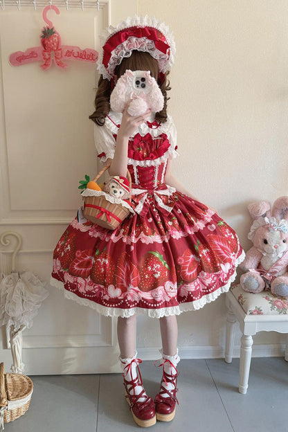 Lolita Jumper Skirt - Sweet Berry Tale, 4 Colors, Printed, Sweet Style, Bow Detail - additional product view 19