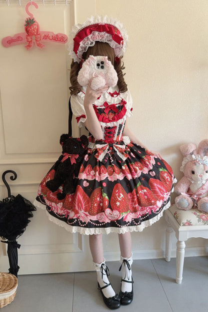Lolita Jumper Skirt - Sweet Berry Tale, 4 Colors, Printed, Sweet Style, Bow Detail - additional product view 23