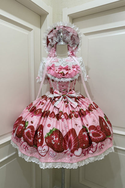 Lolita Jumper Skirt - Sweet Berry Tale, 4 Colors, Printed, Sweet Style, Bow Detail - main product image