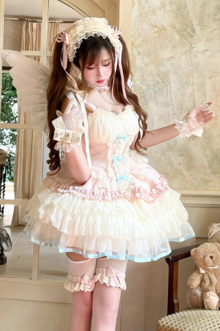Lolita Jumper Skirt - Sweet Dream Peach, 2 Colors, Bow Detail, Lace Trim, Ruffled - additional product view 5