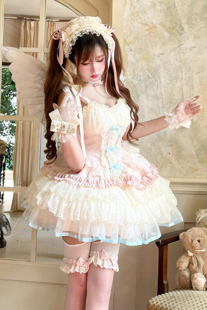 Lolita Jumper Skirt - Sweet Dream Peach, 2 Colors, Bow Detail, Lace Trim, Ruffled - additional product view 5