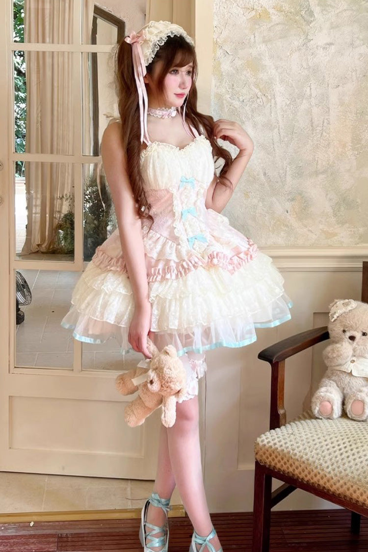 Lolita Jumper Skirt - Sweet Dream Peach, 2 Colors, Bow Detail, Lace Trim, Ruffled - additional product view 6