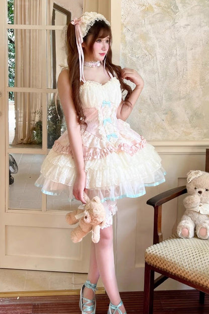 Lolita Jumper Skirt - Sweet Dream Peach, 2 Colors, Bow Detail, Lace Trim, Ruffled - additional product view 6