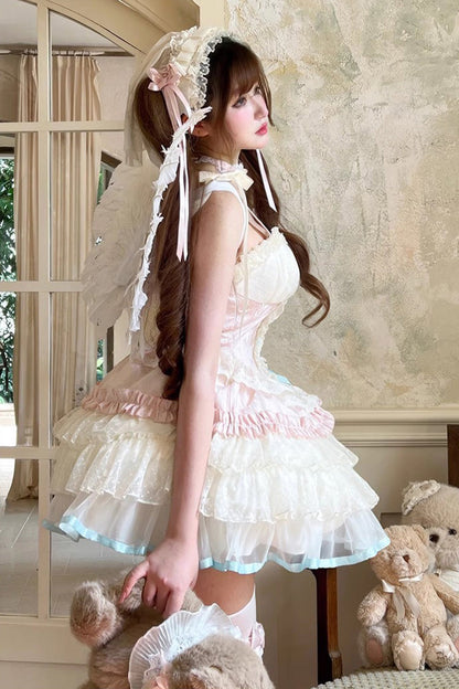 Lolita Jumper Skirt - Sweet Dream Peach, 2 Colors, Bow Detail, Lace Trim, Ruffled - additional product view 7
