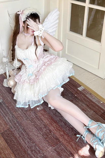 Lolita Jumper Skirt - Sweet Dream Peach, 2 Colors, Bow Detail, Lace Trim, Ruffled - additional product view 8